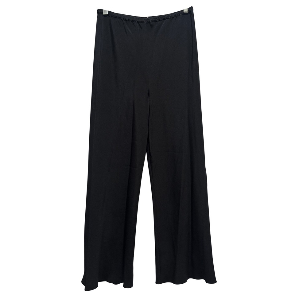 Peter Cohen Wide Leg Pants Womens Large Black 100% Silk Elastic Waist Minimalist